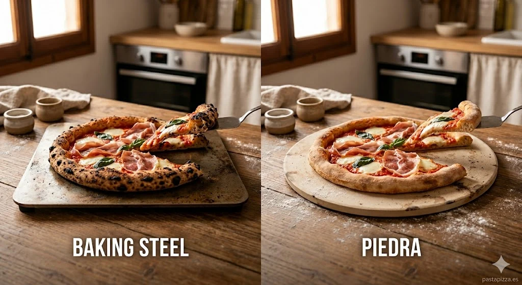 Baking steel vs piedra refractaria: resultado en pizza napolitana — comparativa visual con base crujiente