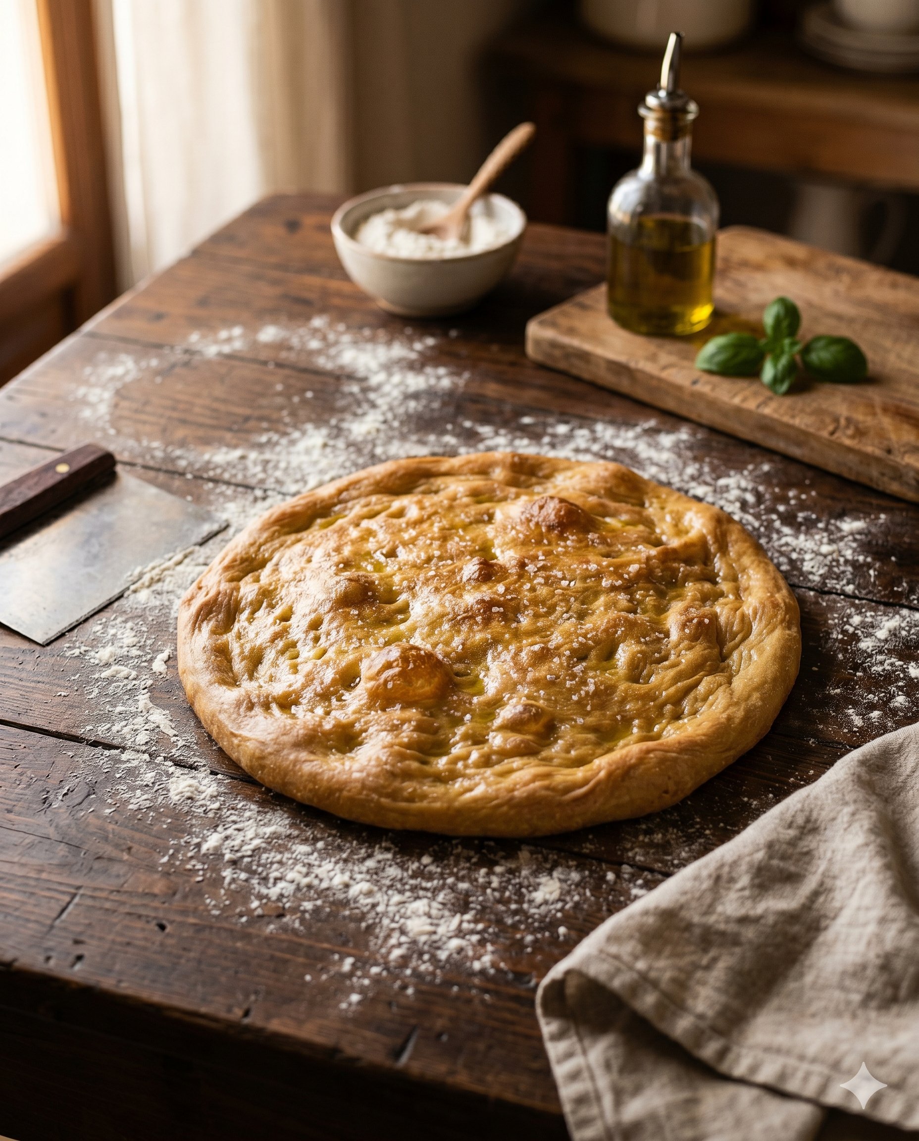 Focaccia genovesa con aceite de oliva y romero