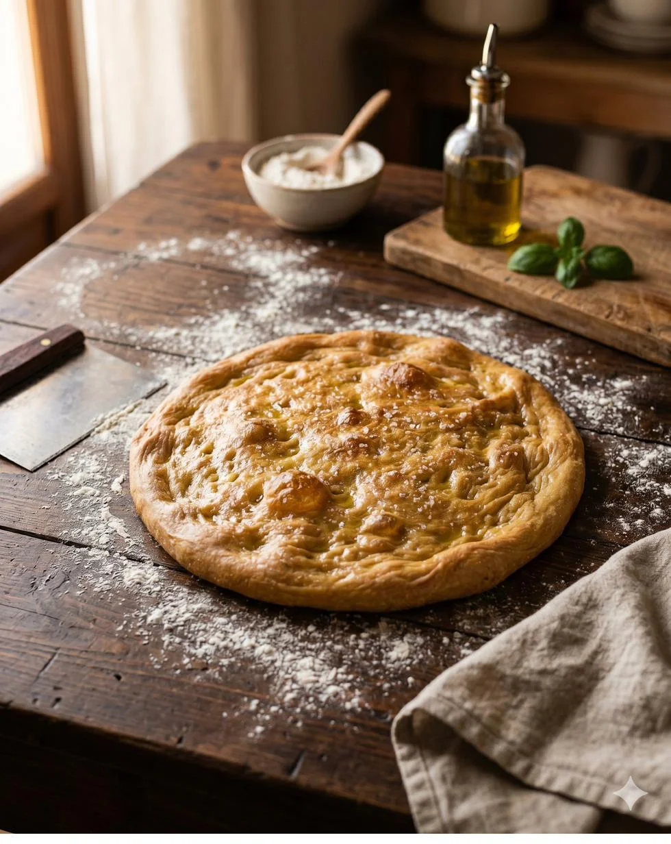 Focaccia genovesa con aceite de oliva