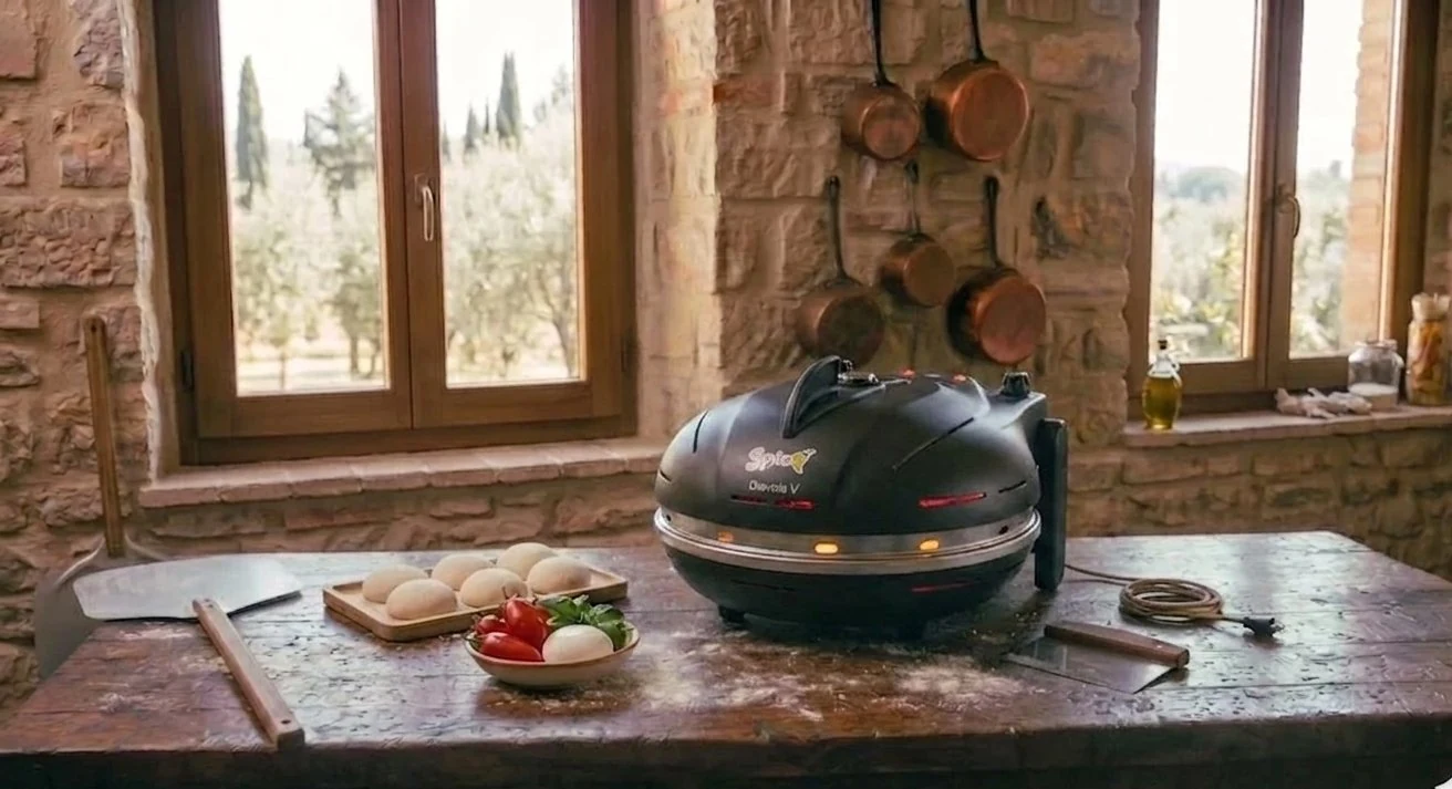 Spice Diavola V horno pizza eléctrico italiano gama media 400°C en cocina rústica de piedra