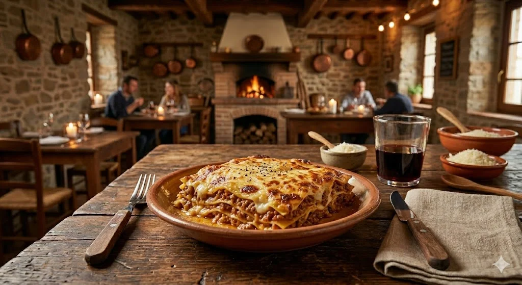 Lasaña boloñesa auténtica recién salida del horno